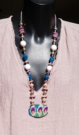Pink teal necklace with acrylic printed pendant
